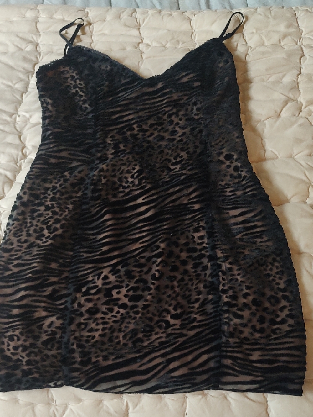 superdown Black and Brown Animal-Print Slip Dress